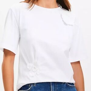 Loft Floral Cinched ‎ Short Sleeve T- Shirt Womens Size Medium Crochet Flowers